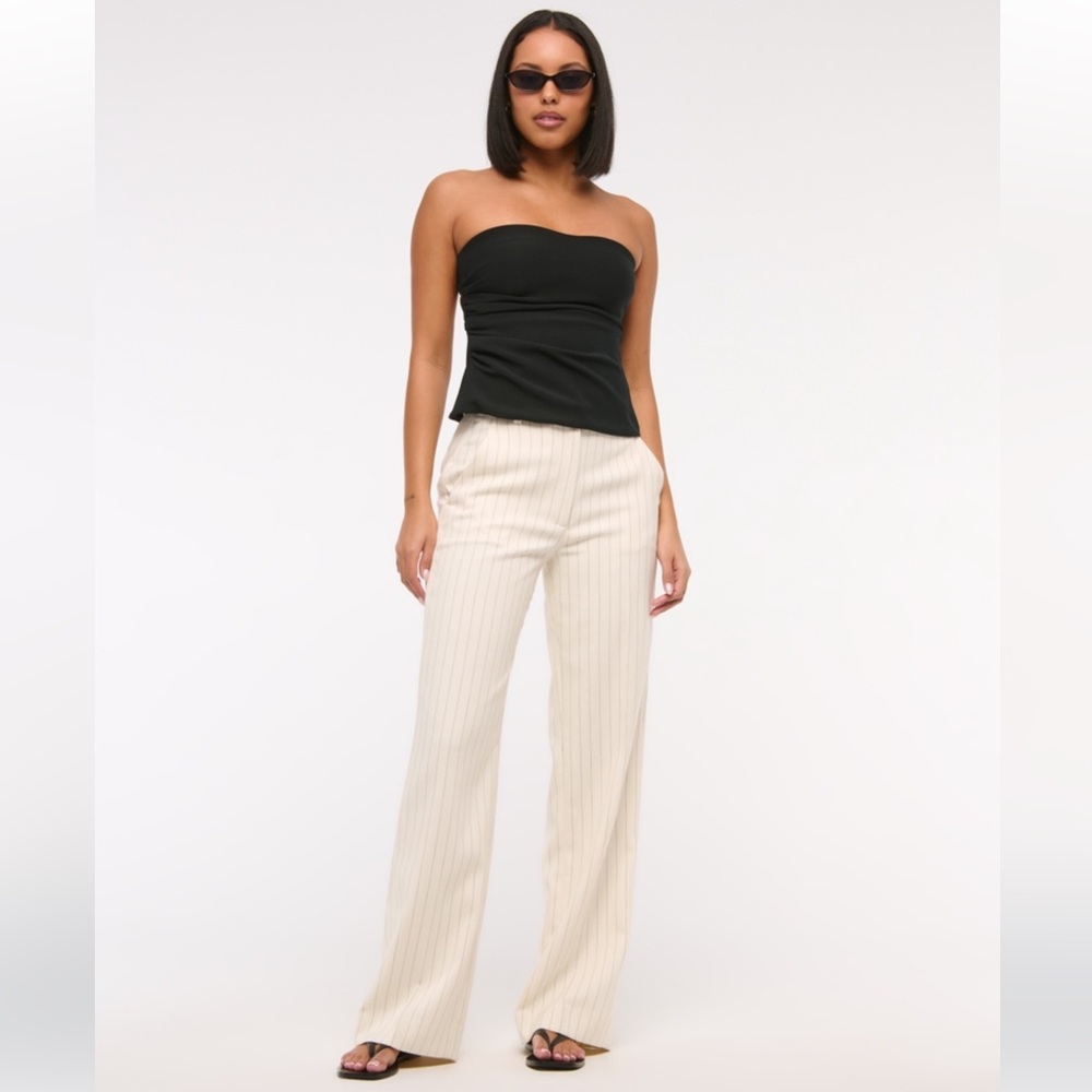 NWT A&F Tailored Wide Leg Pants Cream Pinstripe